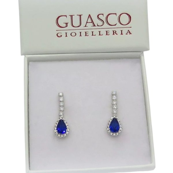 Orecchini pendenti goccia blu in oro 18 ct