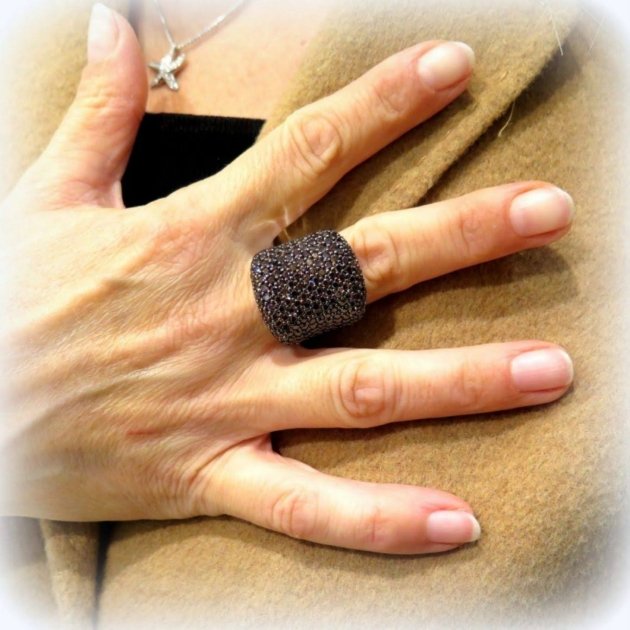 Anello fascione pietre marroni in argento 925