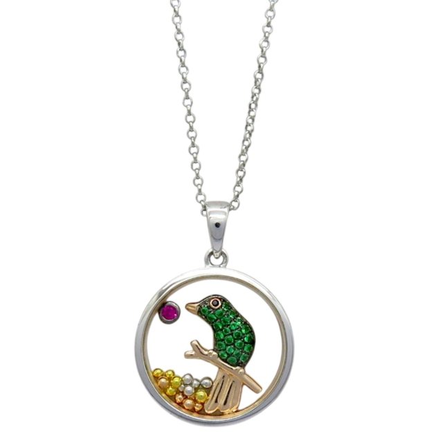 Ciondolo pappagallo verde in argento 925