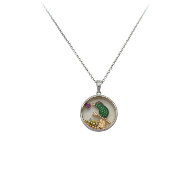 Ciondolo pappagallo verde in argento 925