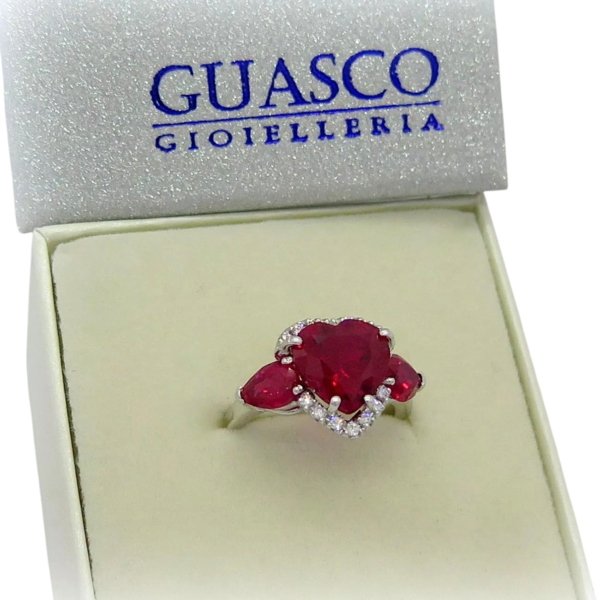 Anello cuore rosso in argento 925