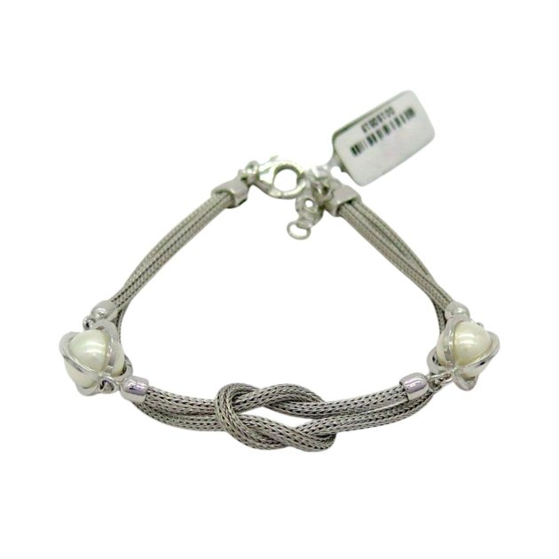 Bracciale tessuto argento e perle