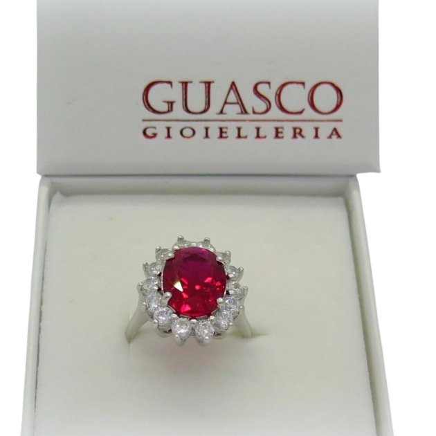 Anello contorno centro rosso in argento 925