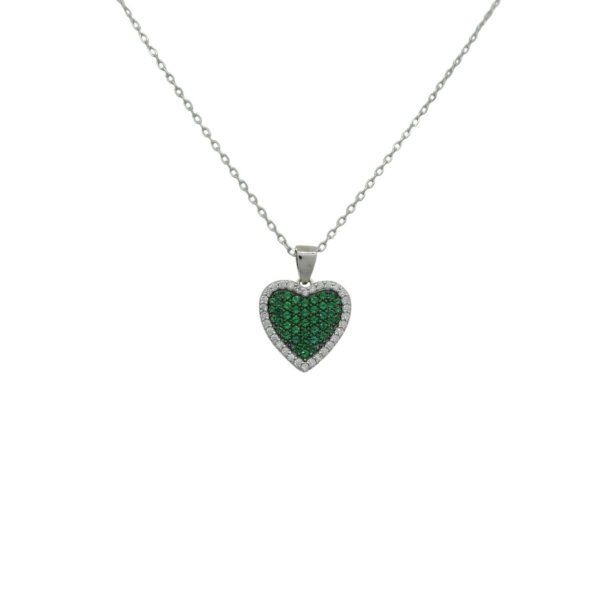 Collana ciondolo cuore verde e contorno argento 925