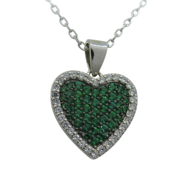 Collana ciondolo cuore verde e contorno argento 925