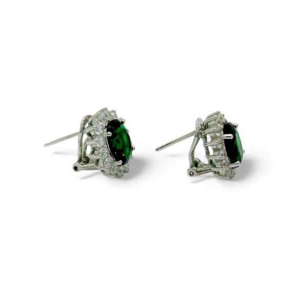 Orecchini contorno pietra verde in argento 925
