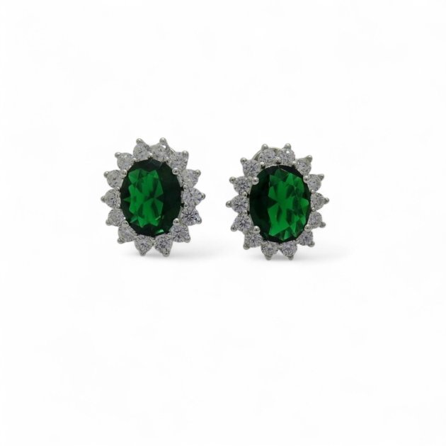 Orecchini contorno pietra verde in argento 925