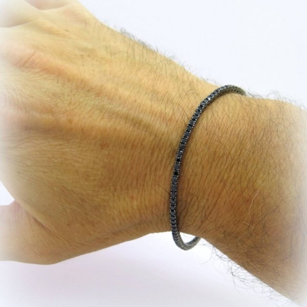 Bracciale tennis nero in argento brunito