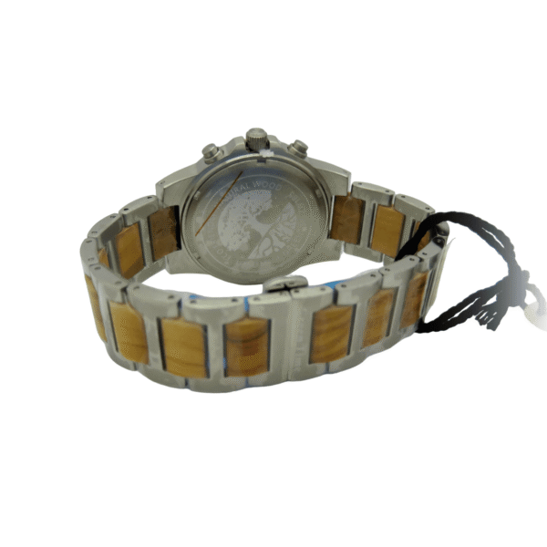 Orologio crono acciaio e legno quadrante verde sotto Green time