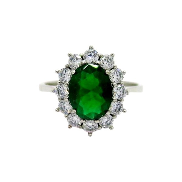 Anello contorno centro verde in oro bianco 18 ct