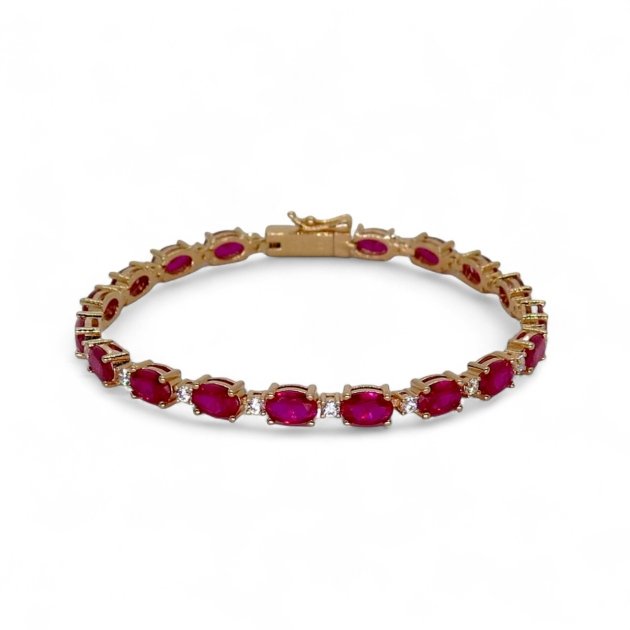 Bracciale tennis pietre rosse ovali placcato oro rosè