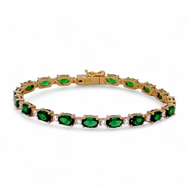Bracciale tennis pietre verdi ovali placcato oro rosè