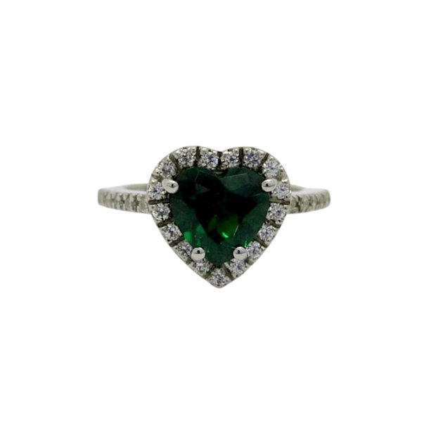 Anello cuore verde e contorno in argento 925