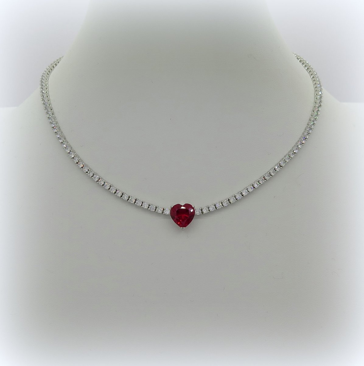(image for) Collana tennis cuore rosso argento 925