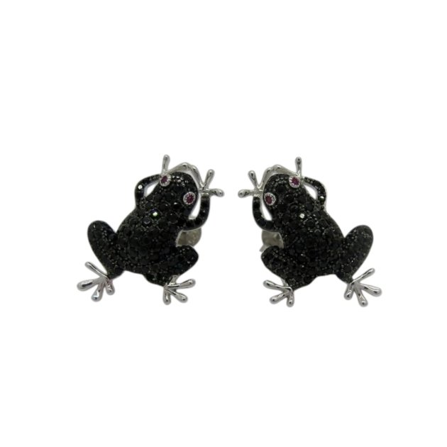 Orecchini rana nera in argento 925