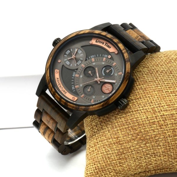 Orologio in legno greentime dual time adventure