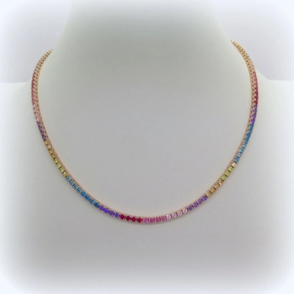 Collana tennis raimbow multicolor arcobaleno in argento 925 placcato oro rosè