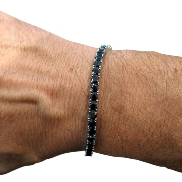 Bracciale tennis in argento 925 pietre nere 4 mm