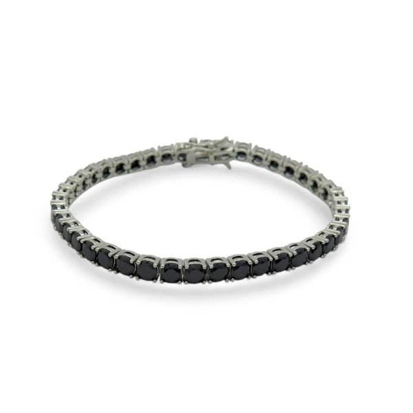 Bracciale tennis in argento 925 pietre nere 4 mm
