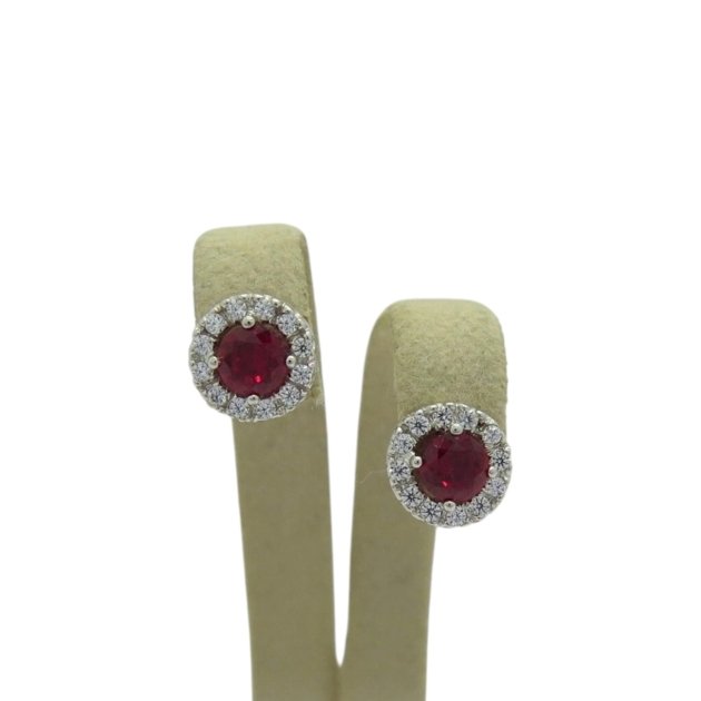 Orecchini centro rosso e contorno in oro 18 ct