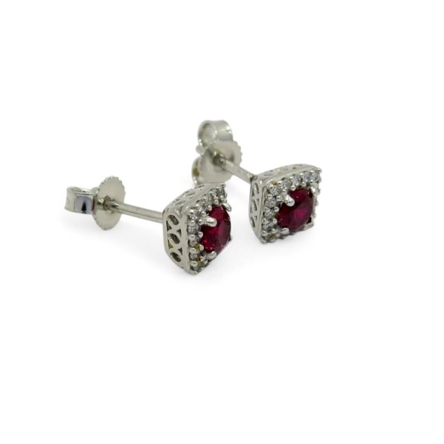 Orecchini centro rosso e contorno in oro 18 ct