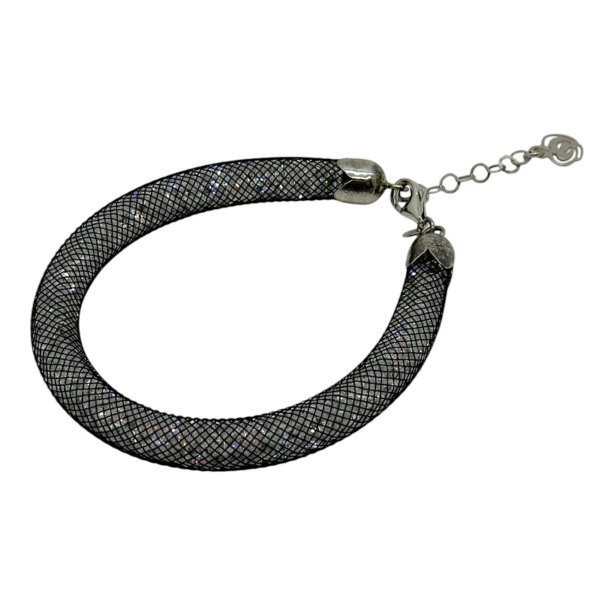 Bracciale caramella nero rete e cristalli chiusura in argento