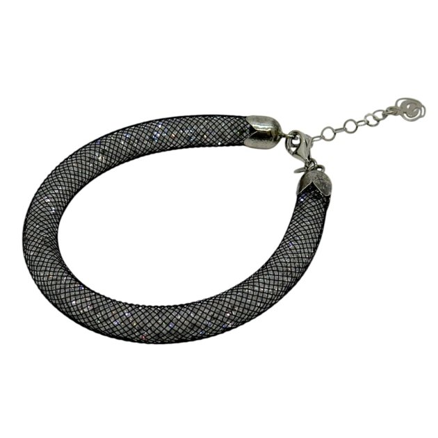 Bracciale caramella nero rete e cristalli chiusura in argento