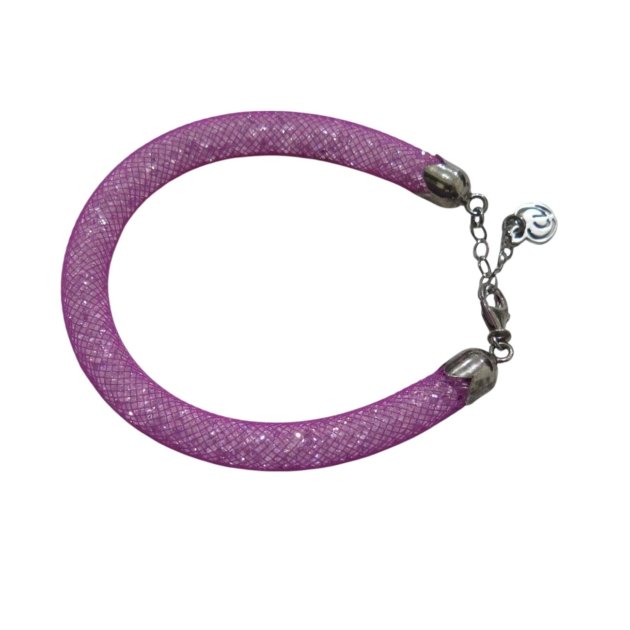 Bracciale fucsia estivo rete zirconi e cristalli all'interno