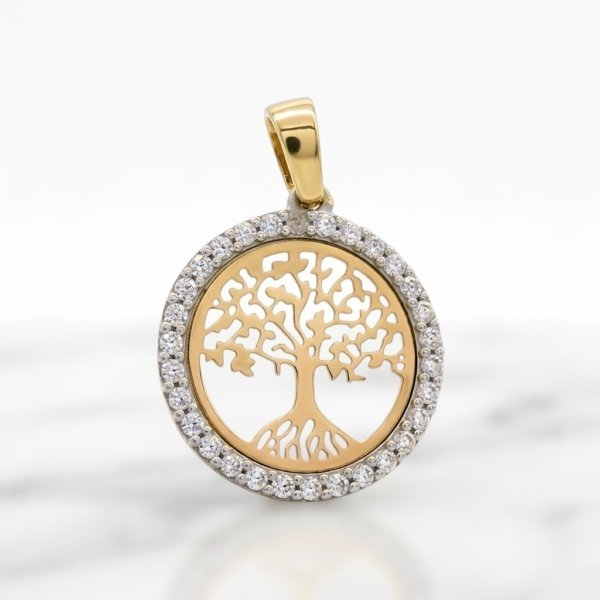 Ciondolo albero della vita in oro e contorno di pietre