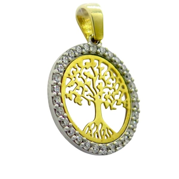 Ciondolo albero della vita in oro e contorno di pietre