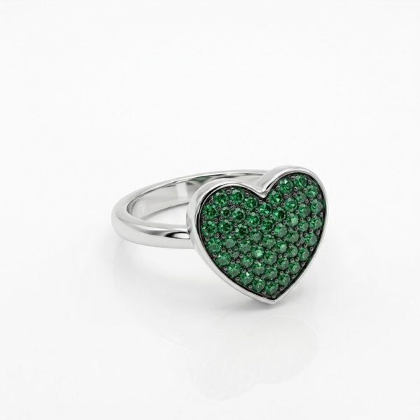 Anello cuore pavè verde in oro 18 ct