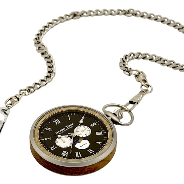 Orologio da taschino cipolla in legno fasi lunari Green Time