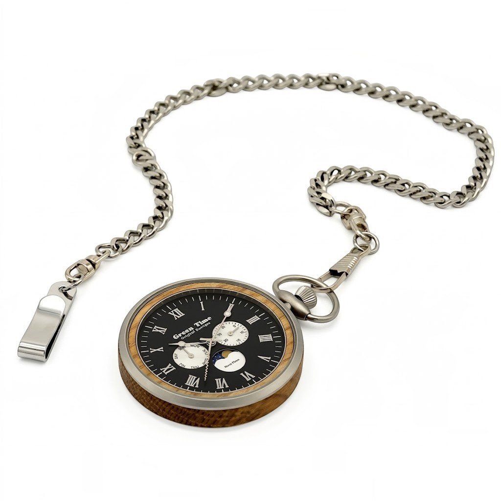 Orologio da taschino cipolla in legno fasi lunari Green Time