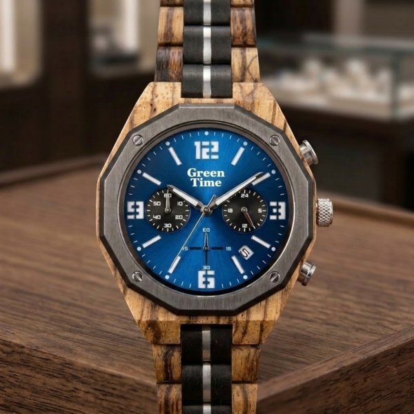 Orologio in legno quadrante blu Green Time ZW184A
