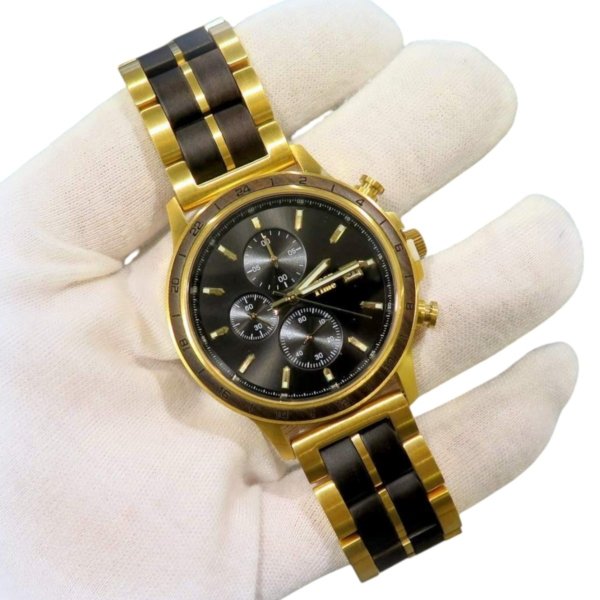 Orologio crono uomo dorato inserti in legno