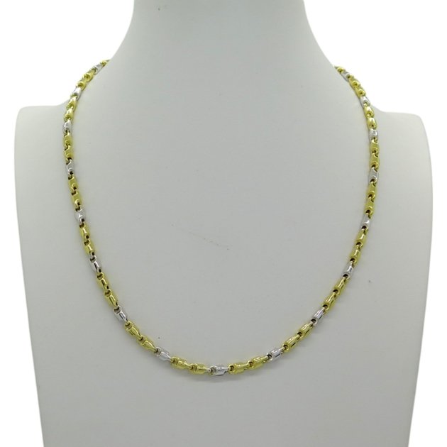 Collana uomo barilotti in oro giallo e bianco 18 ct