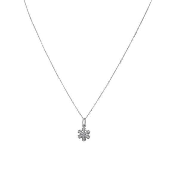 Collana ciondolo fiocco di neve in oro bianco 18 ct e zirconi
