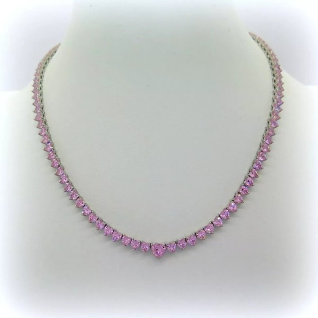 Collana tennis cuori fucsia