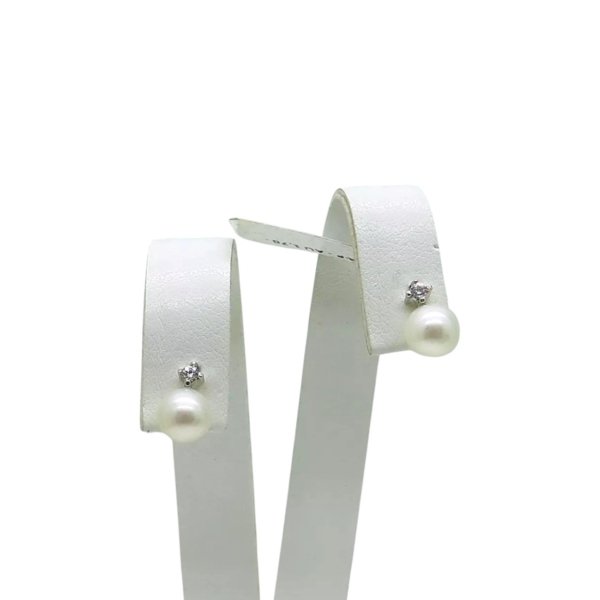 Orecchini perla giapponese e punto luce in oro 18 ct