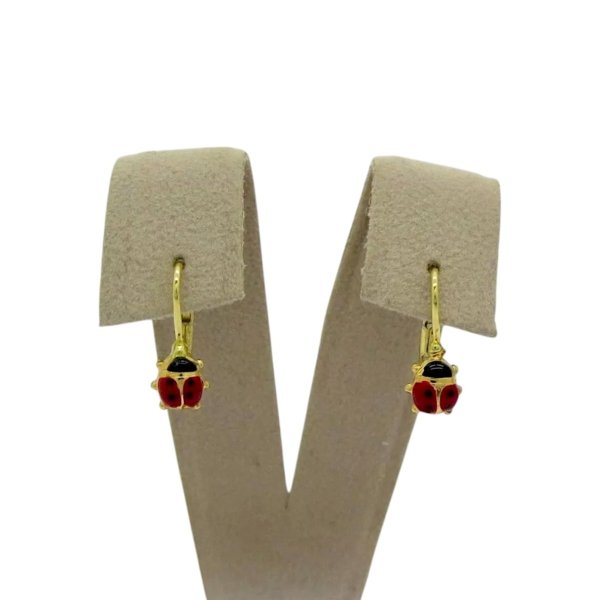 Orecchini pendenti coccinella monachella in oro giallo 18 ct