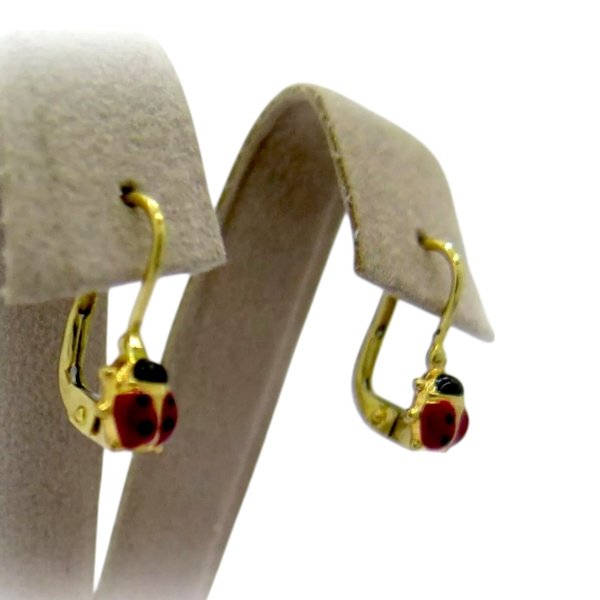 Orecchini pendenti coccinella monachella in oro giallo 18 ct