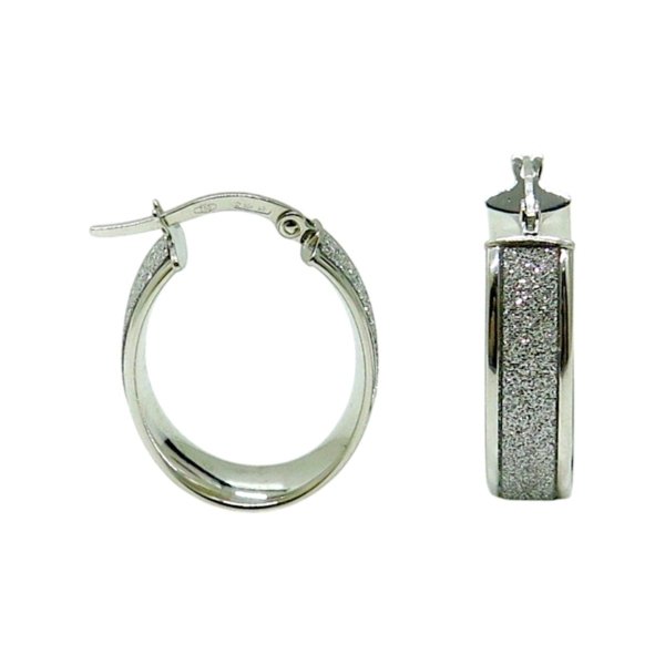 Orecchini pendenti ovali diamantati in oro bianco 18 ct