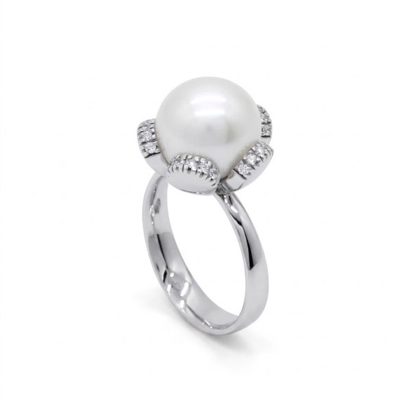 Anello con Perla in Oro Bianco 18kt