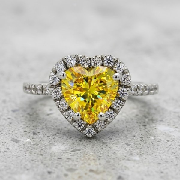 Anello cuore giallo citrino argento prodotto artigianale