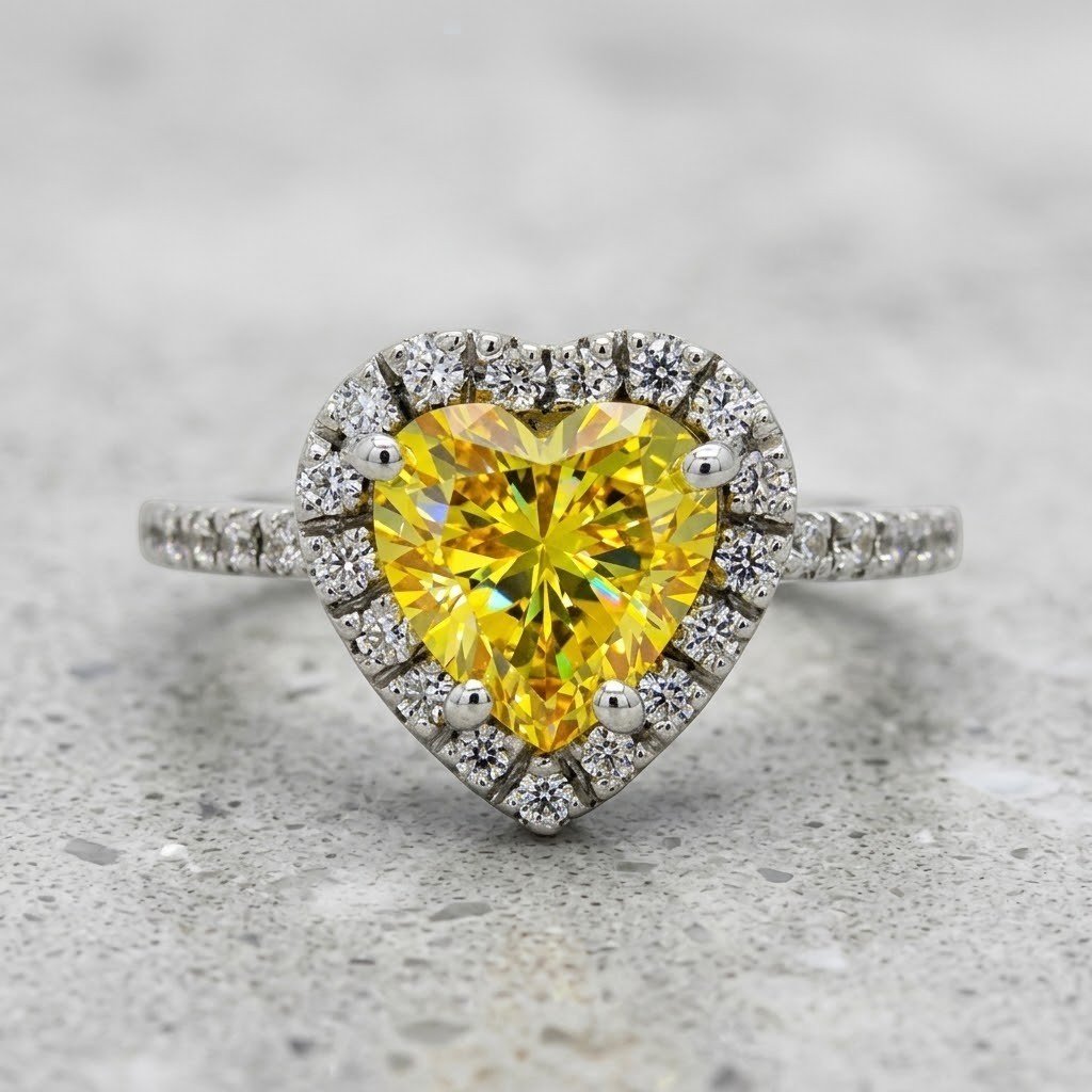 Anello cuore giallo citrino argento prodotto artigianale