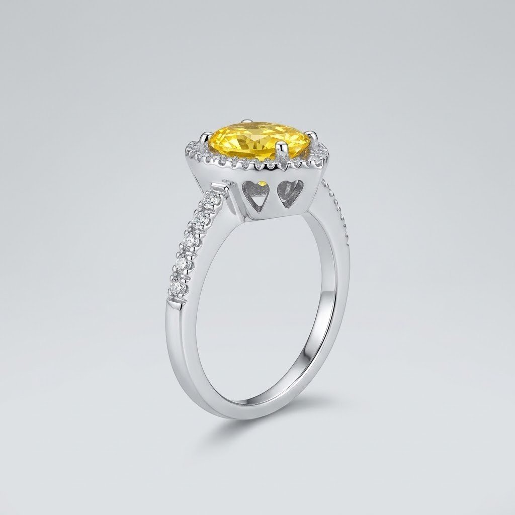 Anello cuore giallo citrino argento prodotto artigianale