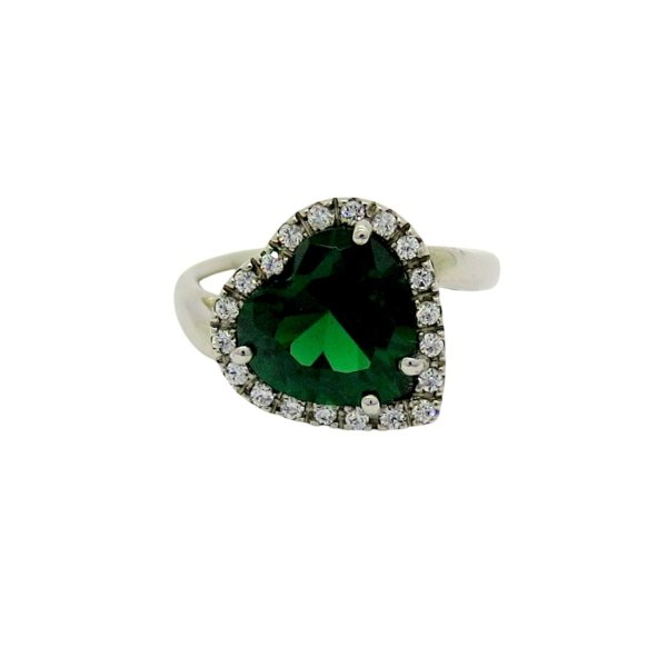 Anello cuore verde contorno in argento 925