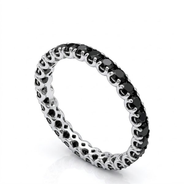Anello fedina eternity pietre nere uomo in oro bianco 18 ct misura 20