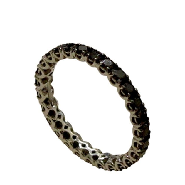 Anello fedina eternity pietre nere uomo in oro bianco 18 ct