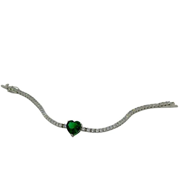 Bracciale tennis cuore verde argento 925
